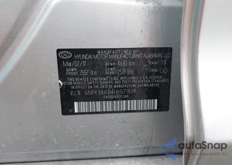 2017 Hyundai Sonata Limited 2.0T из США, поврежденный, VIN 5NPE34AB4HH571879